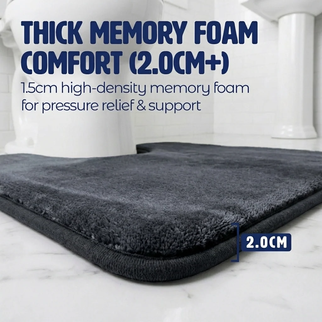 Muddy Mat® Memory Foam Bath Mat Set 2 Piece – Velvet Soft Non Slip Bathroom Rugs Set, Thick Absorbent Washable Bath Mats for Bathroom Floor and Shower, 20"x30" + 20"x20" U-Shaped