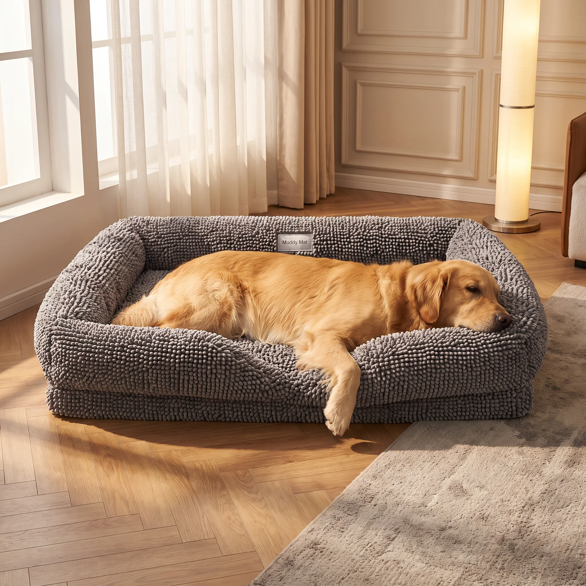 Muddy Mat® Cloud K9 Rectangle Dog Bed with Real Memory Foam and Washable Chenille Cover