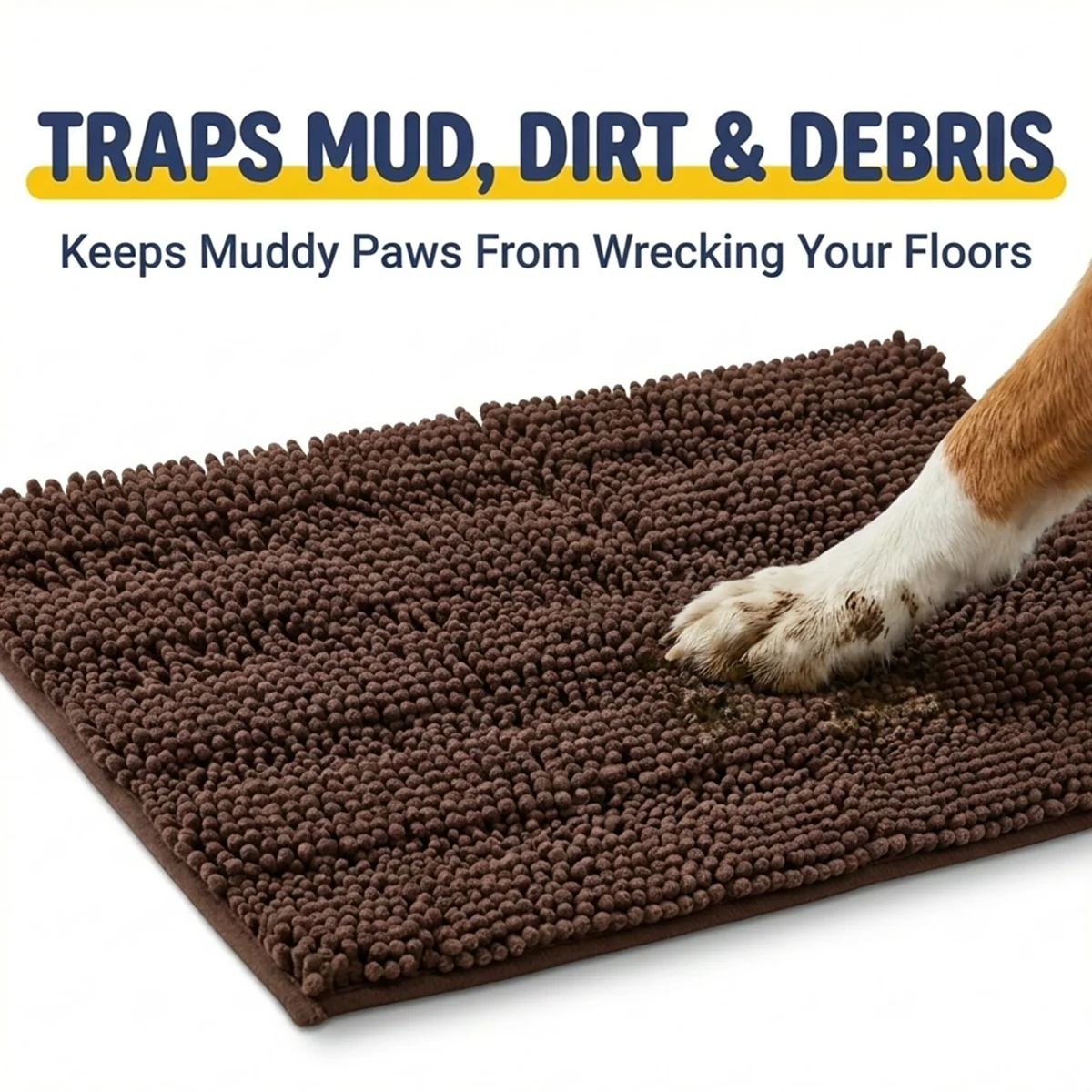 Muddy Mat® StripeMax Golvmatta för hundar med leriga tassar – Tjock plyschig randig chenillematta, Muddy Carpet®, superabsorberande mikrofiber, snabbtorkande, halksäker, tvättbar innematta