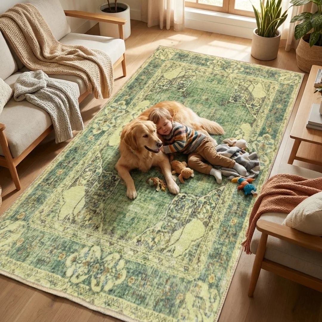 Majestic Soft Low Pile Washable Area Rug, Non Slip for Living Room