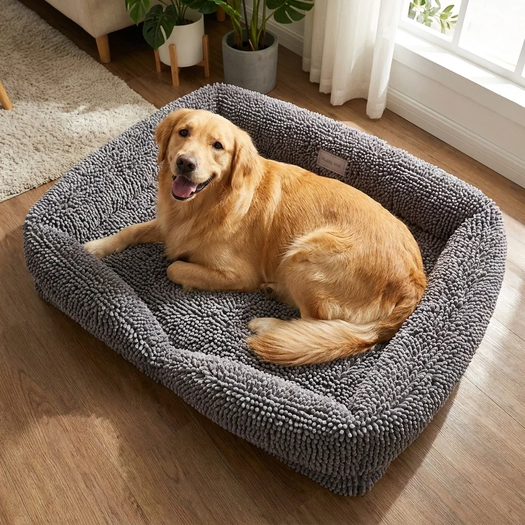 Muddy Mat® Cloud K9 Rectangle Dog Bed with Real Memory Foam and Washable Chenille Cover