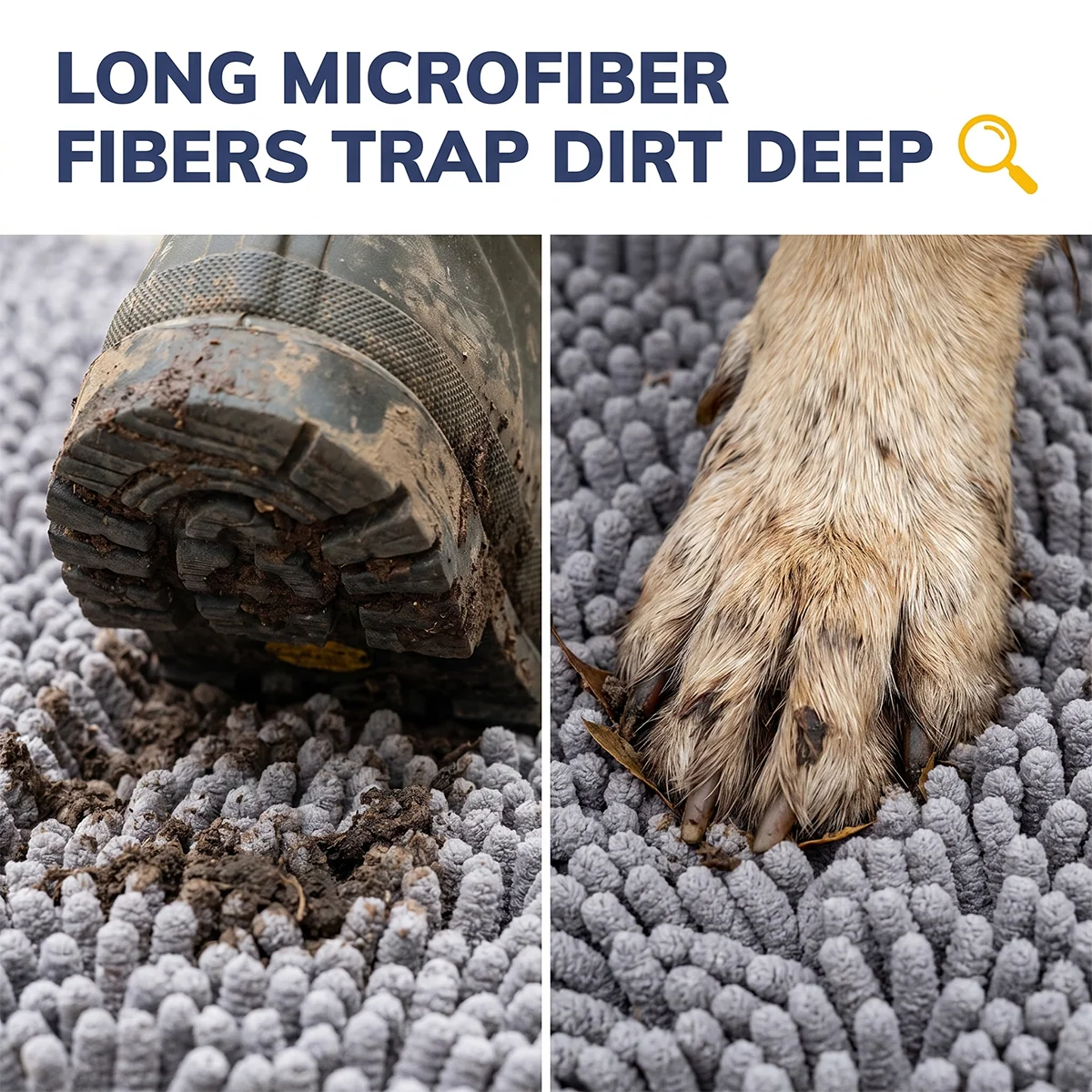Muddy Mat® DuoMax Hundedørmatte for sølete poter – Absorberende matte med to teksturer chenille inngangsmatte Muddy Carpet®, mikrofiber hurtigtørkende, sklisikker maskinvaskbar innendørsmatte
