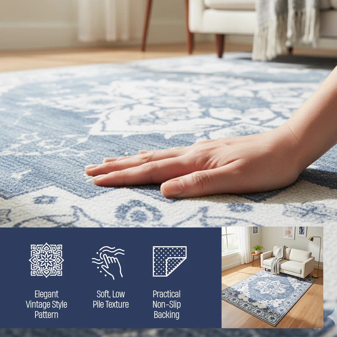 Alfombra lavable Navybell de Muddy Carpet para dormitorio y comedor