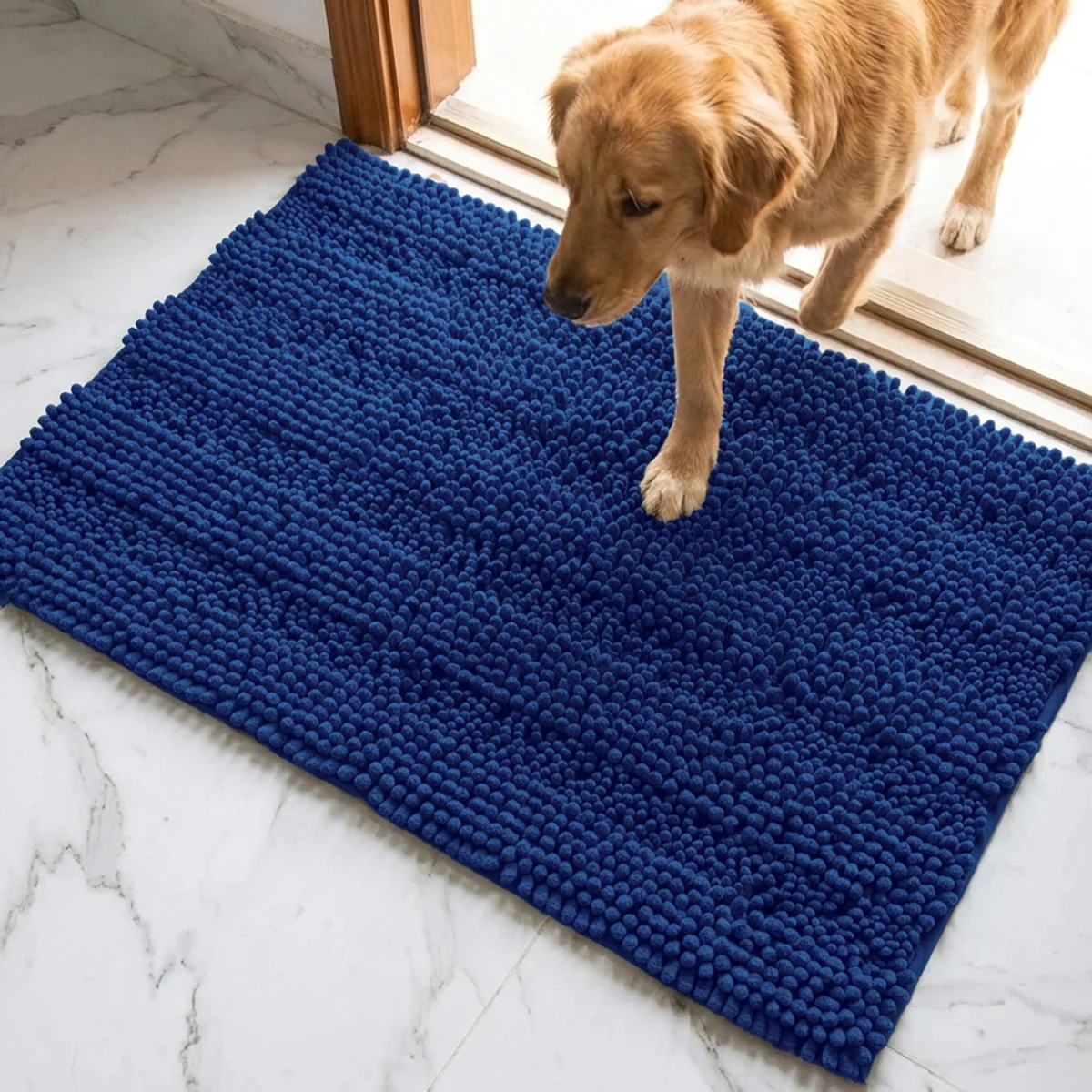 Muddy Mat® StripeMax Golvmatta för hundar med leriga tassar – Tjock plyschig randig chenillematta, Muddy Carpet®, superabsorberande mikrofiber, snabbtorkande, halksäker, tvättbar innematta