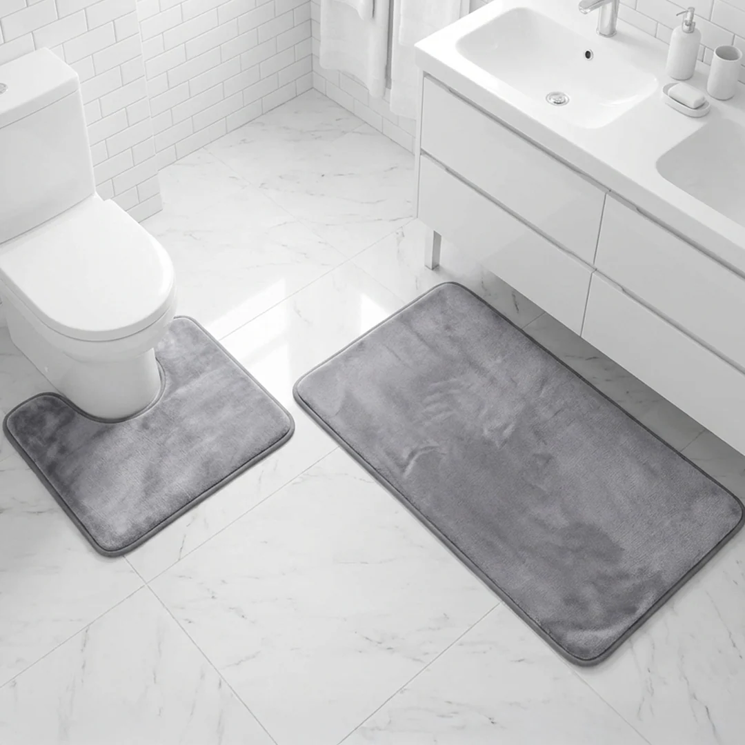 Muddy Mat® Memory Foam Bath Mat Set 2 Piece – Velvet Soft Non Slip Bathroom Rugs Set, Thick Absorbent Washable Bath Mats for Bathroom Floor and Shower, 20"x30" + 20"x20" U-Shaped