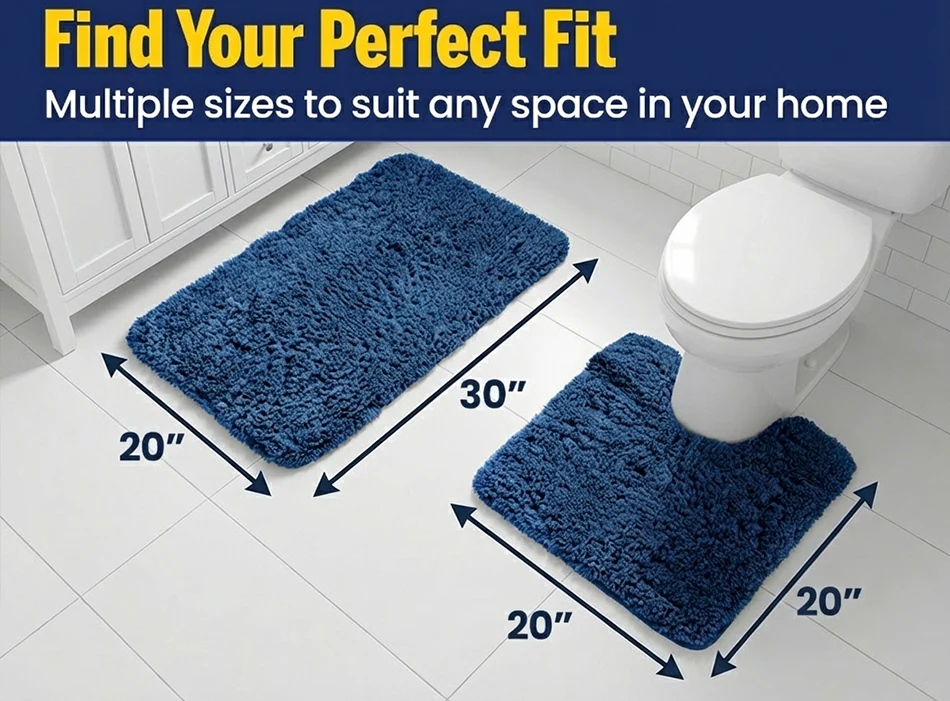 Muddy Mat® Juego de 2 alfombras de baño mullidas, alfombras de microfibra suaves y absorbentes, antideslizantes, de secado rápido y lavables a máquina para suelo, bañera, ducha e inodoro, 20"x30" + 20"x20" en forma de U