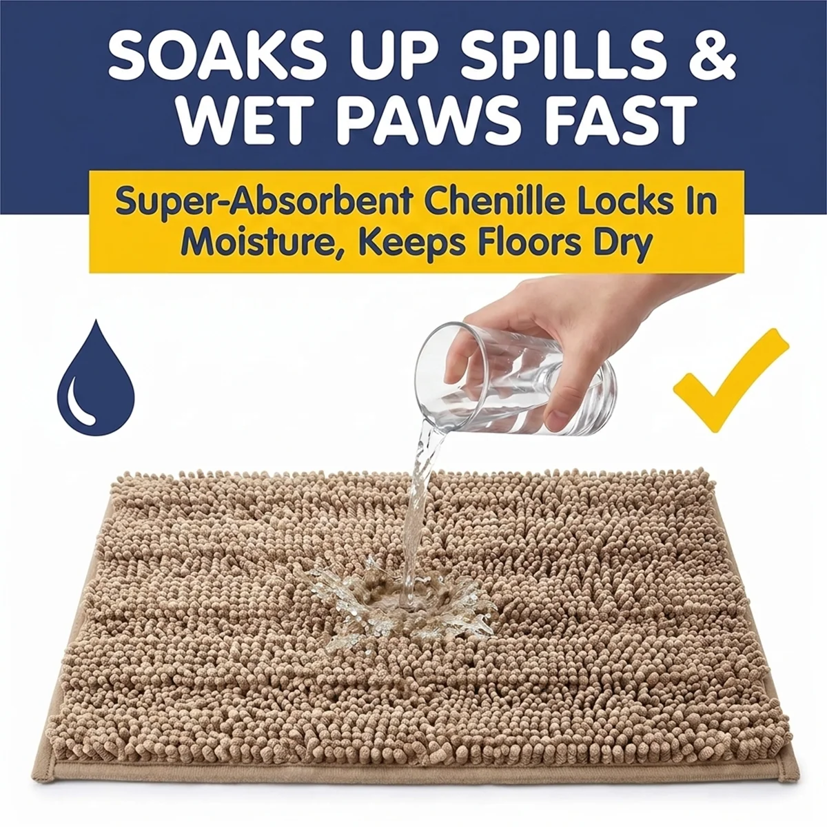 Muddy Mat® StripeMax Golvmatta för hundar med leriga tassar – Tjock plyschig randig chenillematta, Muddy Carpet®, superabsorberande mikrofiber, snabbtorkande, halksäker, tvättbar innematta