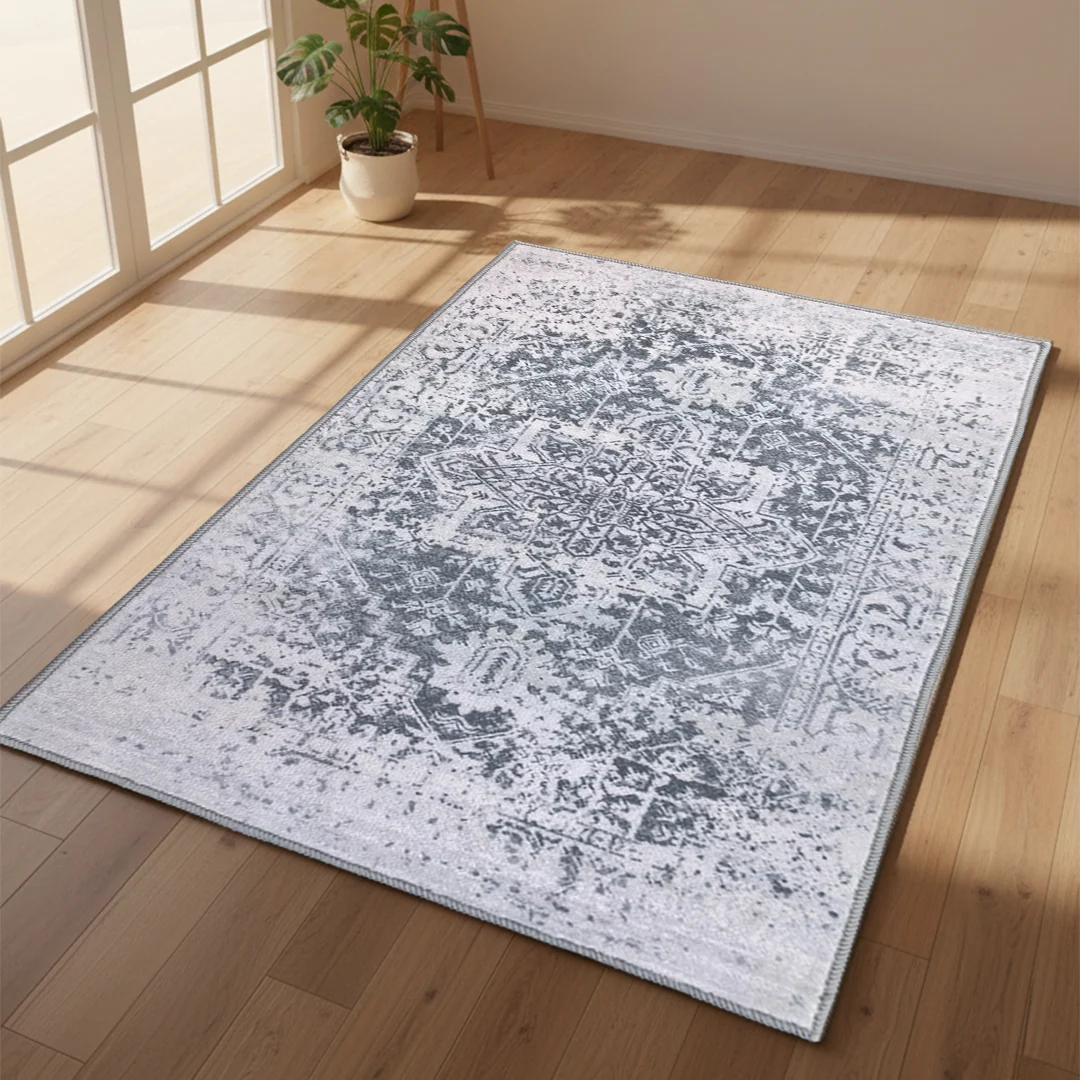 Muddy Mat Frostbell Washable Area Rug - Soft Low Pile Non Slip Carpet for Living Room, Bedroom and Dining Room