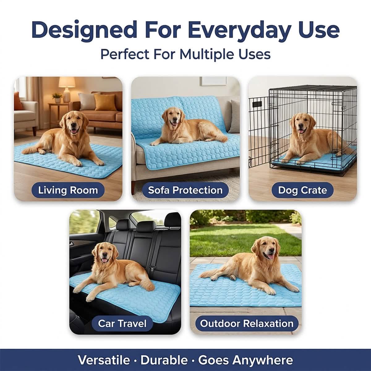Muddy Mat® selvkølende hundemåtte, køleunderlag i is-silke til hunde og katte, kræver hverken vand eller strøm, letrengørlig, skridsikker sommer-måtte til kæledyr til indendørs og udendørs brug, sofa, bur og bil
