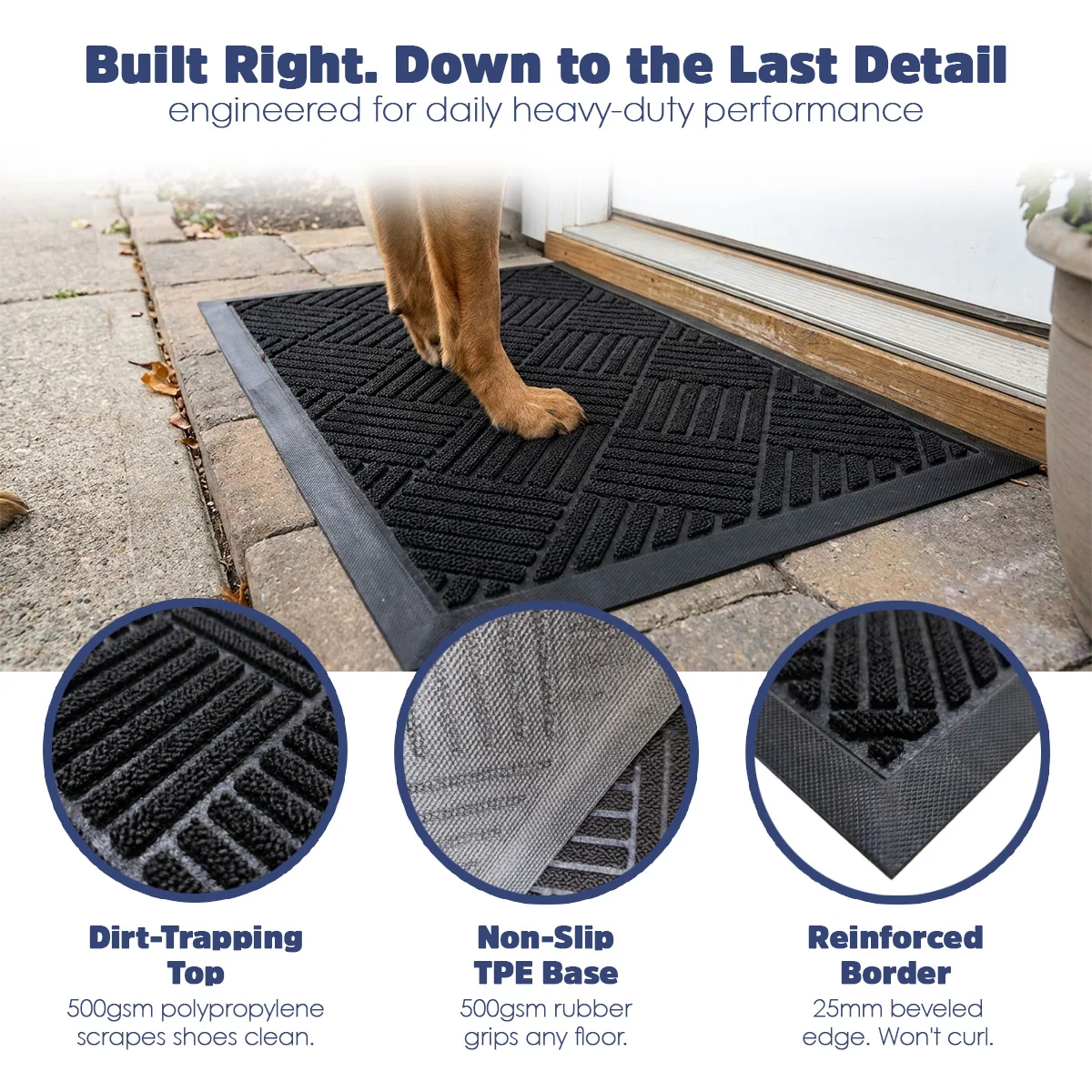 Muddy Mat® Tapete de puerta exterior 3D resistente Meshy Mat con estampado