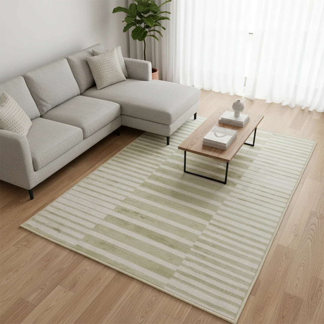 Muddy Mat Creamline Washable Area Rug - Soft Low Pile Non Slip Carpet for Living Room, Bedroom and Dining Room