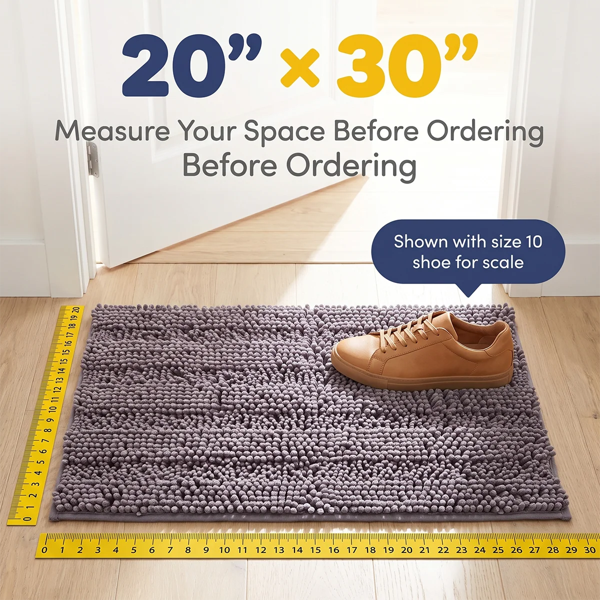 Muddy Mat® StripeMax Golvmatta för hundar med leriga tassar – Tjock plyschig randig chenillematta, Muddy Carpet®, superabsorberande mikrofiber, snabbtorkande, halksäker, tvättbar innematta