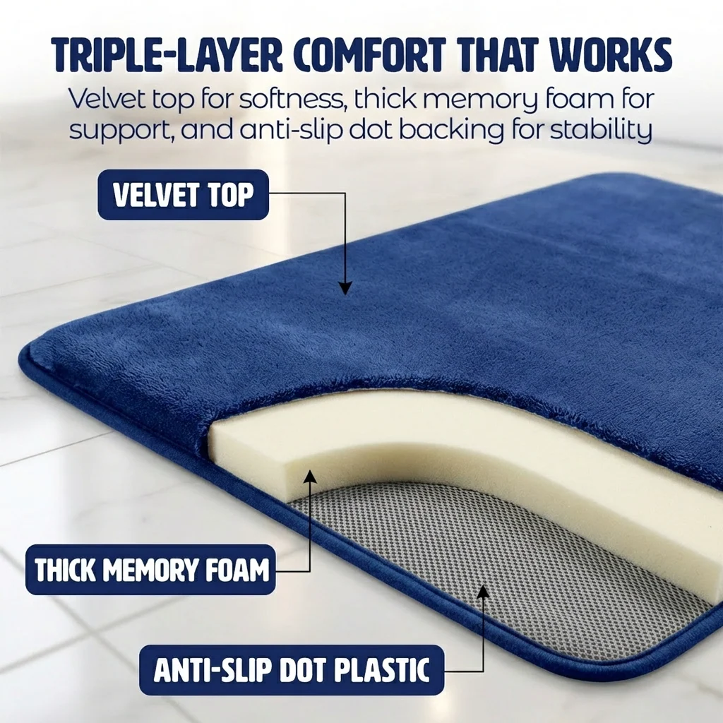 Muddy Mat® Memory Foam Bath Mat Set 2 Piece – Velvet Soft Non Slip Bathroom Rugs Set, Thick Absorbent Washable Bath Mats for Bathroom Floor and Shower, 20"x30" + 20"x20" U-Shaped