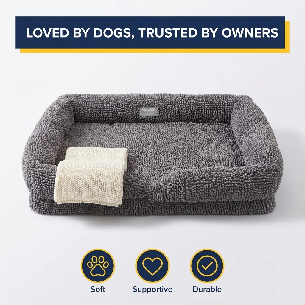 Muddy Mat® Cloud K9 Rectangle Dog Bed with Real Memory Foam and Washable Chenille Cover