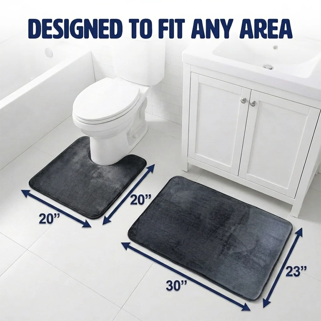 Muddy Mat® Memory Foam Bath Mat Set 2 Piece – Velvet Soft Non Slip Bathroom Rugs Set, Thick Absorbent Washable Bath Mats for Bathroom Floor and Shower, 20"x30" + 20"x20" U-Shaped
