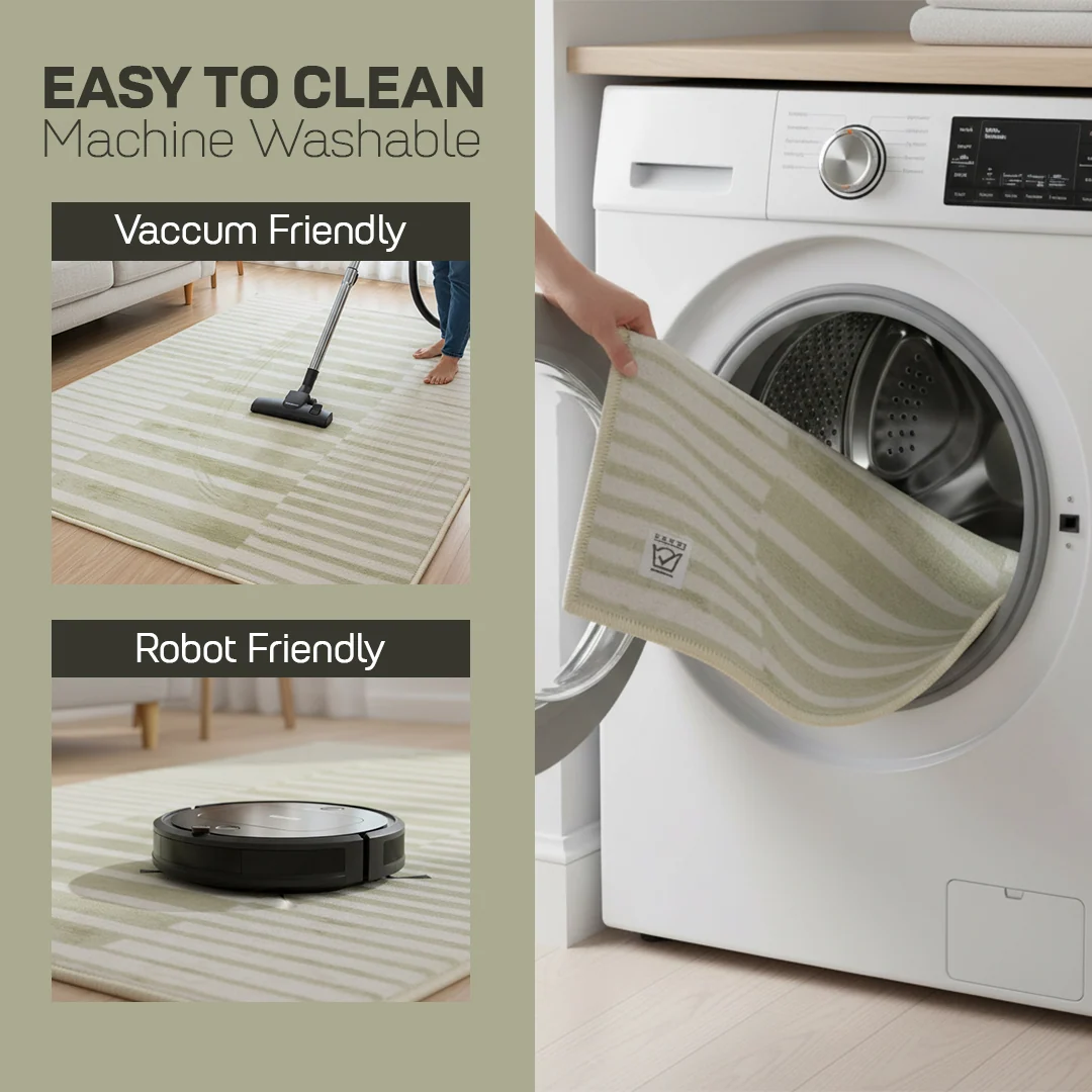 Muddy Mat Creamline Washable Area Rug - Soft Low Pile Non Slip Carpet for Living Room, Bedroom and Dining Room